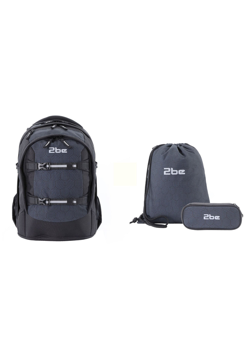 2be Ergonomisches Schulrucksack-Set 27 L – Schwarz/Grau – Produktansicht 1