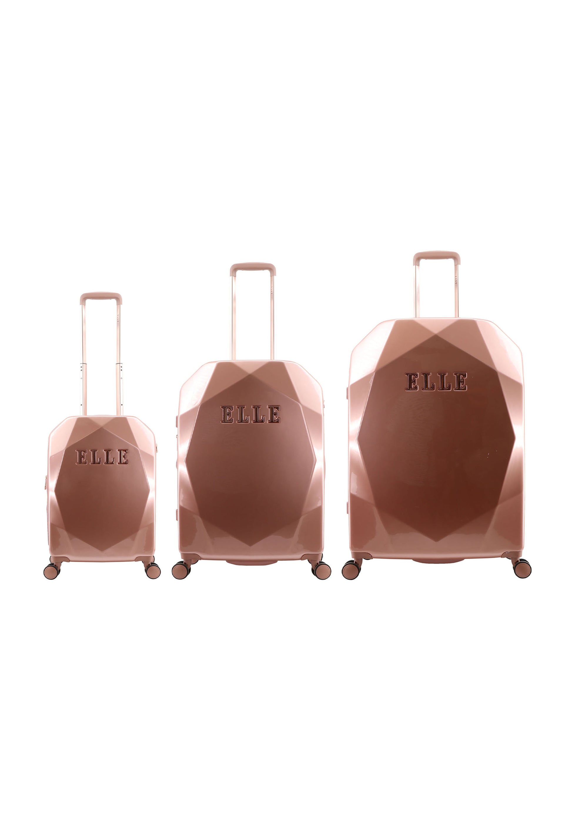ELLE - Diamond Hartschalen-Kofferset / Trolley-Set / Reisekofferset - (S/M/L) - Roségold