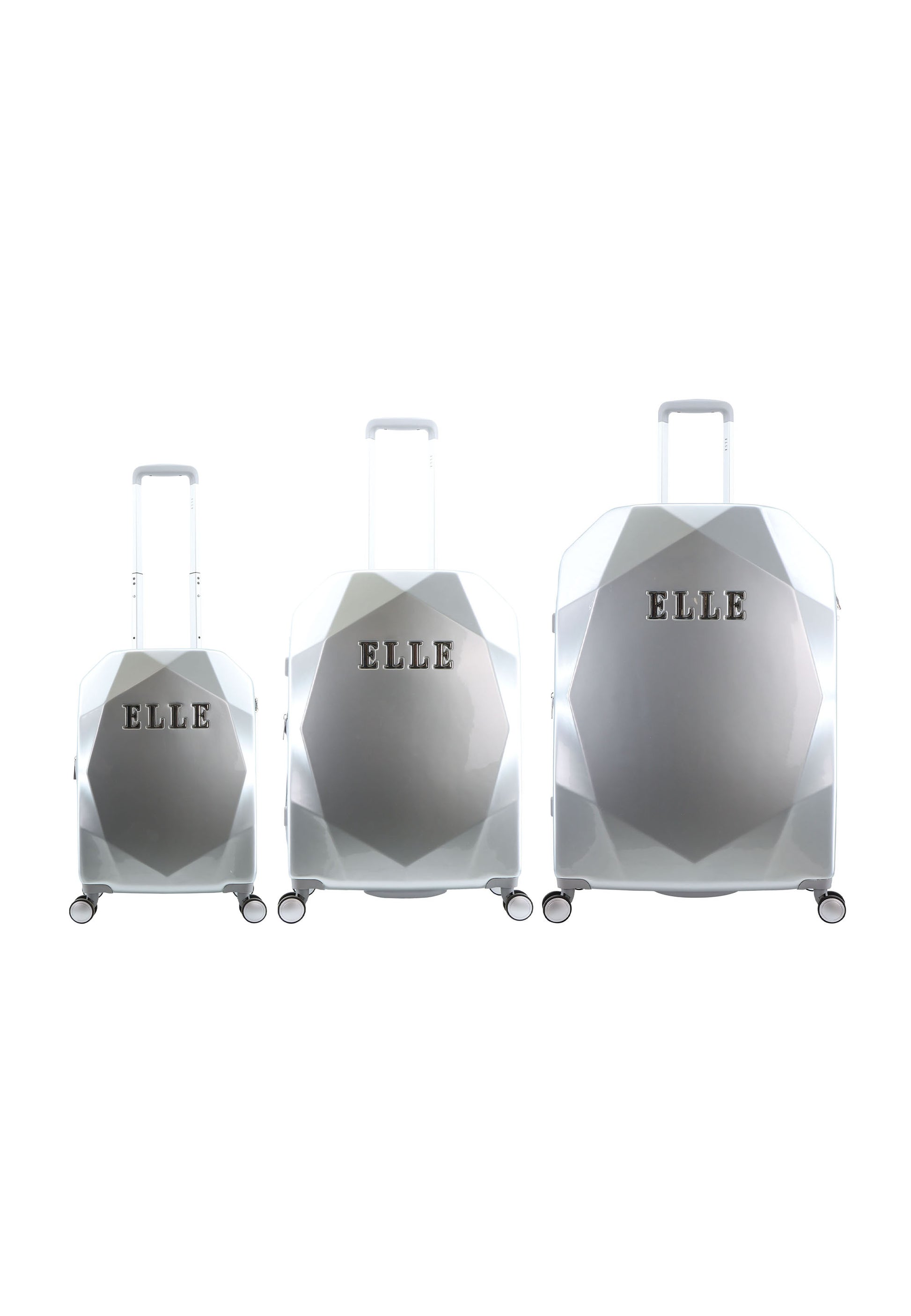 ELLE - Diamond Hartschalen-Kofferset / Trolley-Set / Reisekofferset - (S/M/L) - Silber