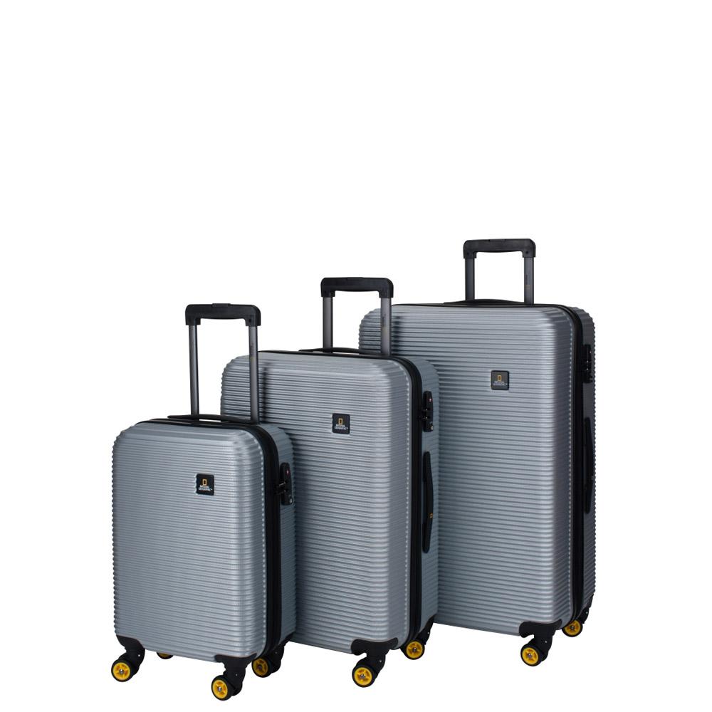NATIONAL GEOGRAPHIC Koffer ABROAD, mit 3 Größen, Trolley-System aus  Aluminium mit Druckknopf und Tragegriffen