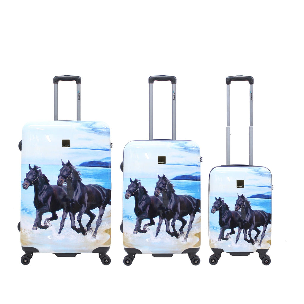 printed hard luggage set with horses