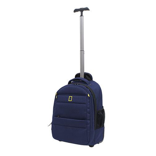 Blue trolley backpack with laptop compartment